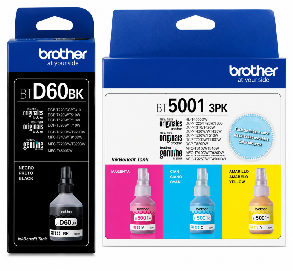 Kit Tinta Brother BT5001 3PK TANK BTD60BK Cyan Magenta Amarillo Negro