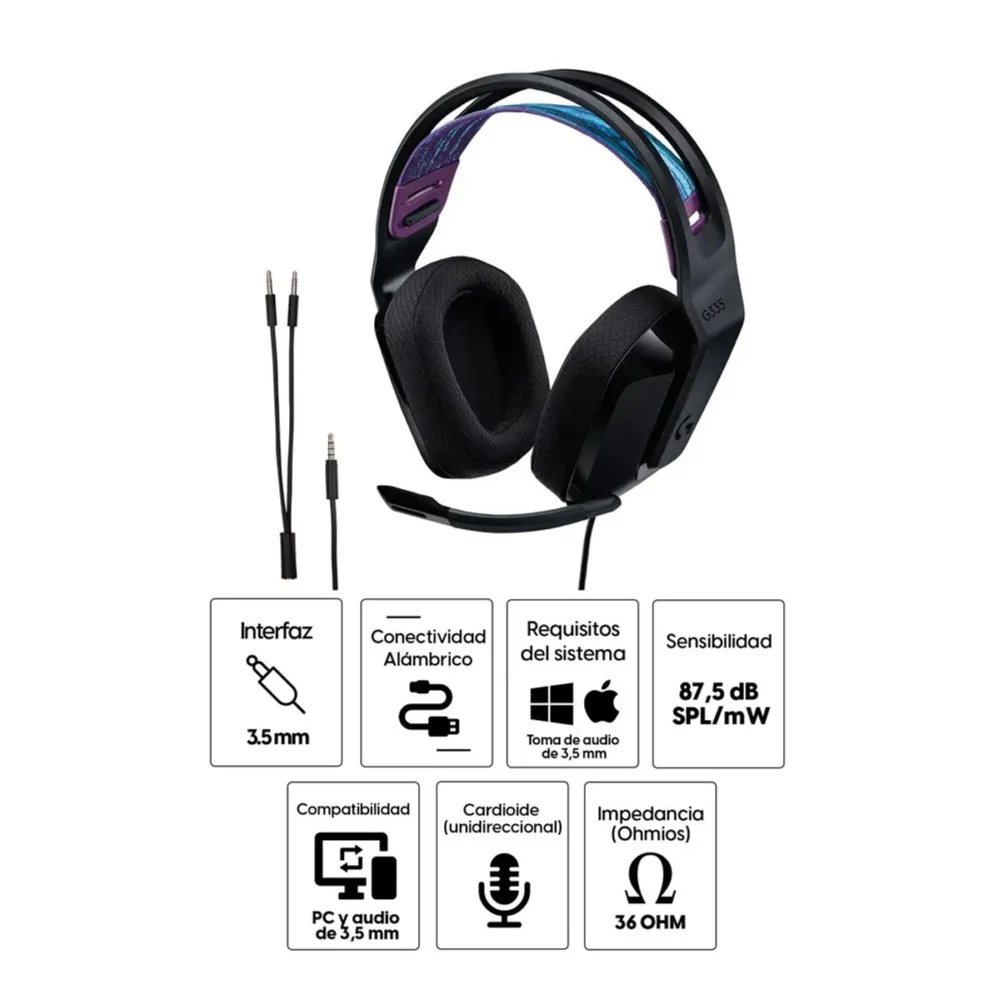 Audífono Gaming Logitech G G335 Alámbrico Negro - Imagen 2