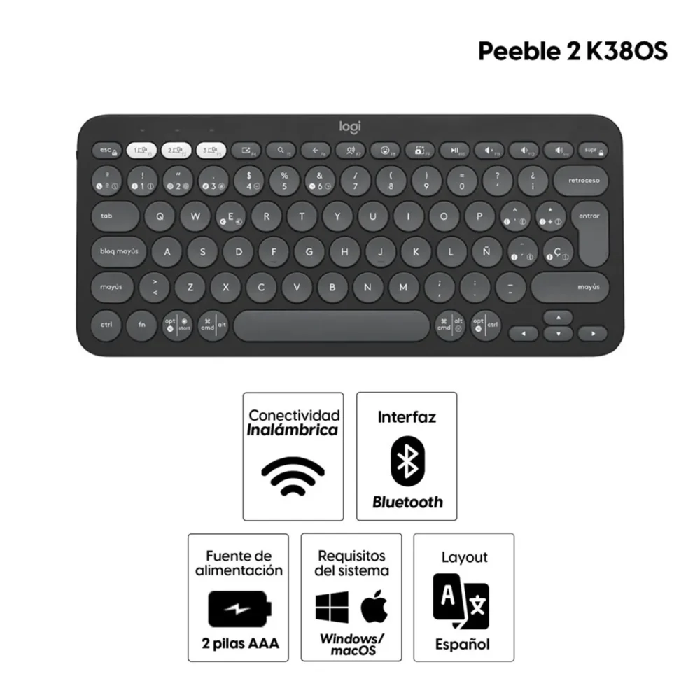 Teclado Logitech Pebble 2 K380s Bluetooth Inalámbrico Graphite (920-011783) - Imagen 2