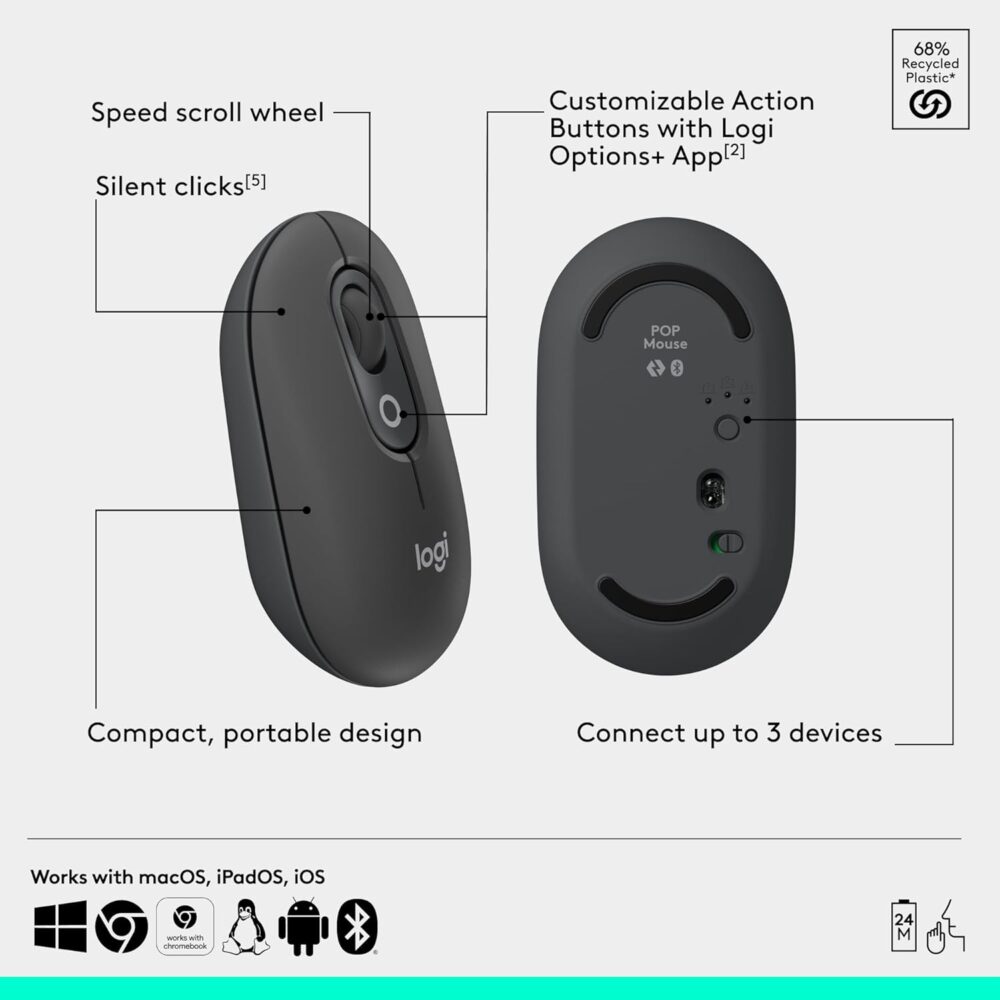 Teclado + mouse Logitech POP ICON COMBO Graphite - Imagen 4