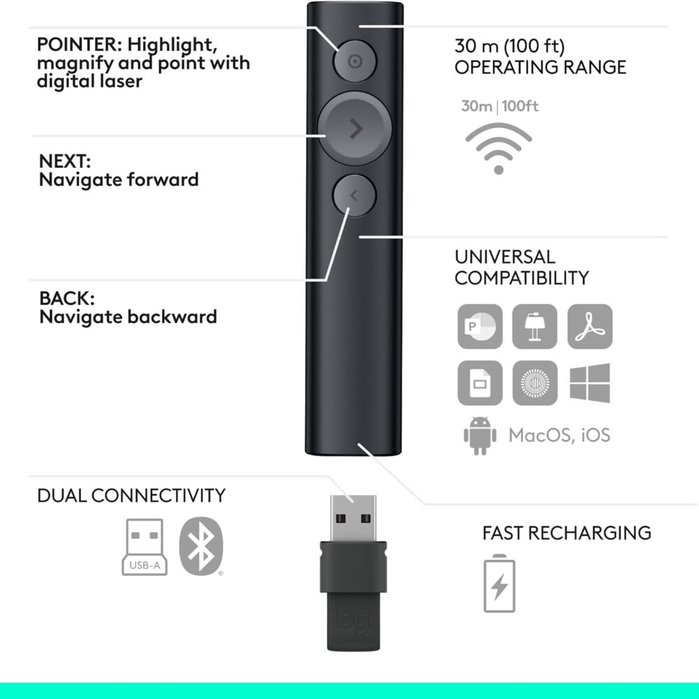 Puntero Logitech Spotlight Wireless 30M Grey (910-005216) - Imagen 3