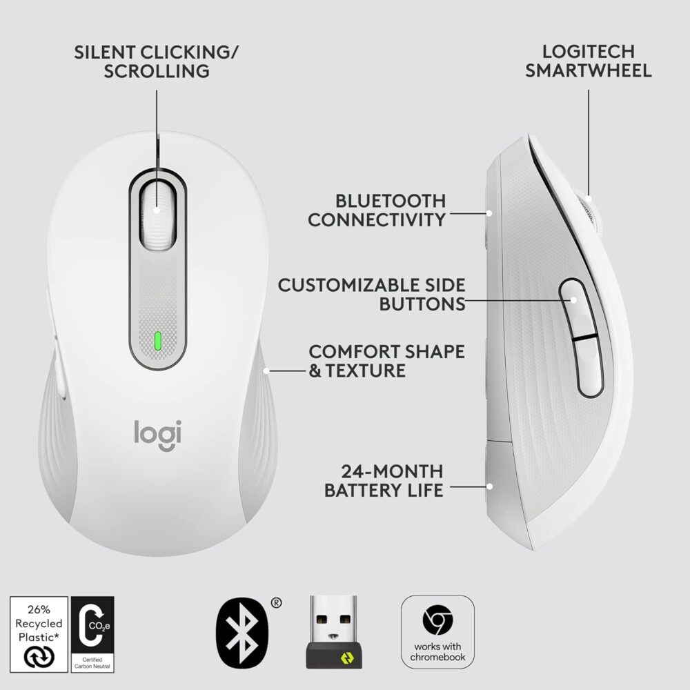 Mouse Logitech Signature M650 Silent Wireless/Bluetooth White (910-006252) - Imagen 2