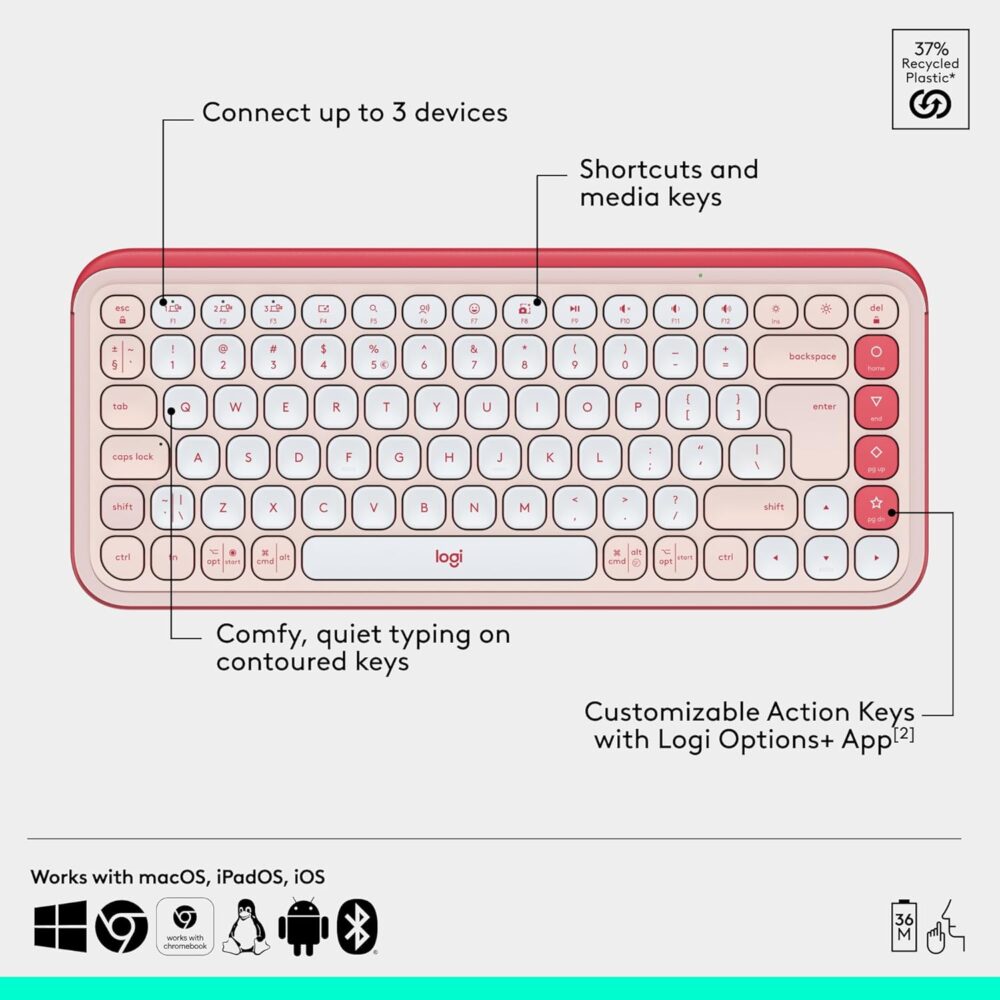 Teclado + Mouse Logitech POP ICON COMBO Rose - Imagen 4