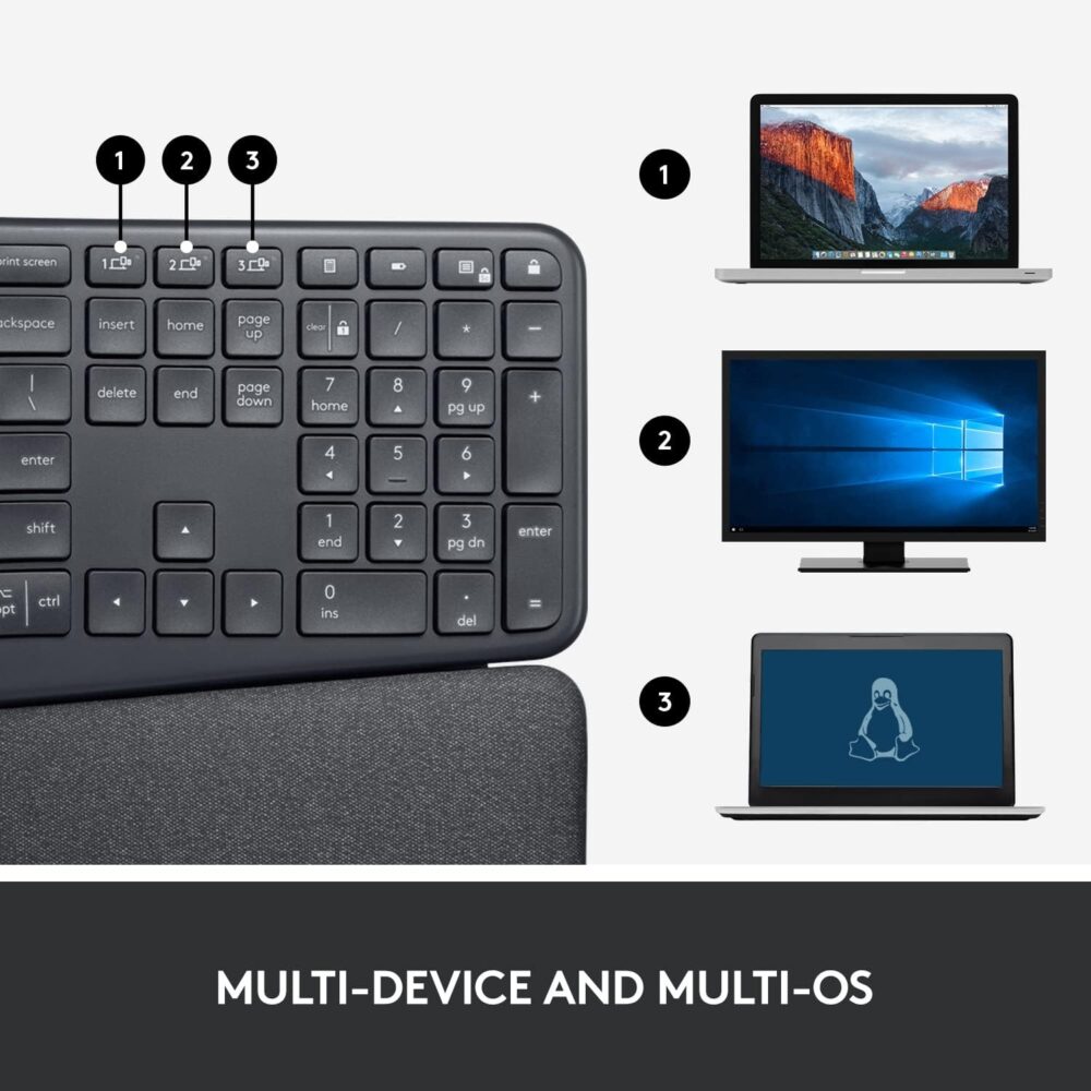 Teclado Logitech Ergo K860 Wireless / Bt Sp Black (920-009845) - Imagen 3