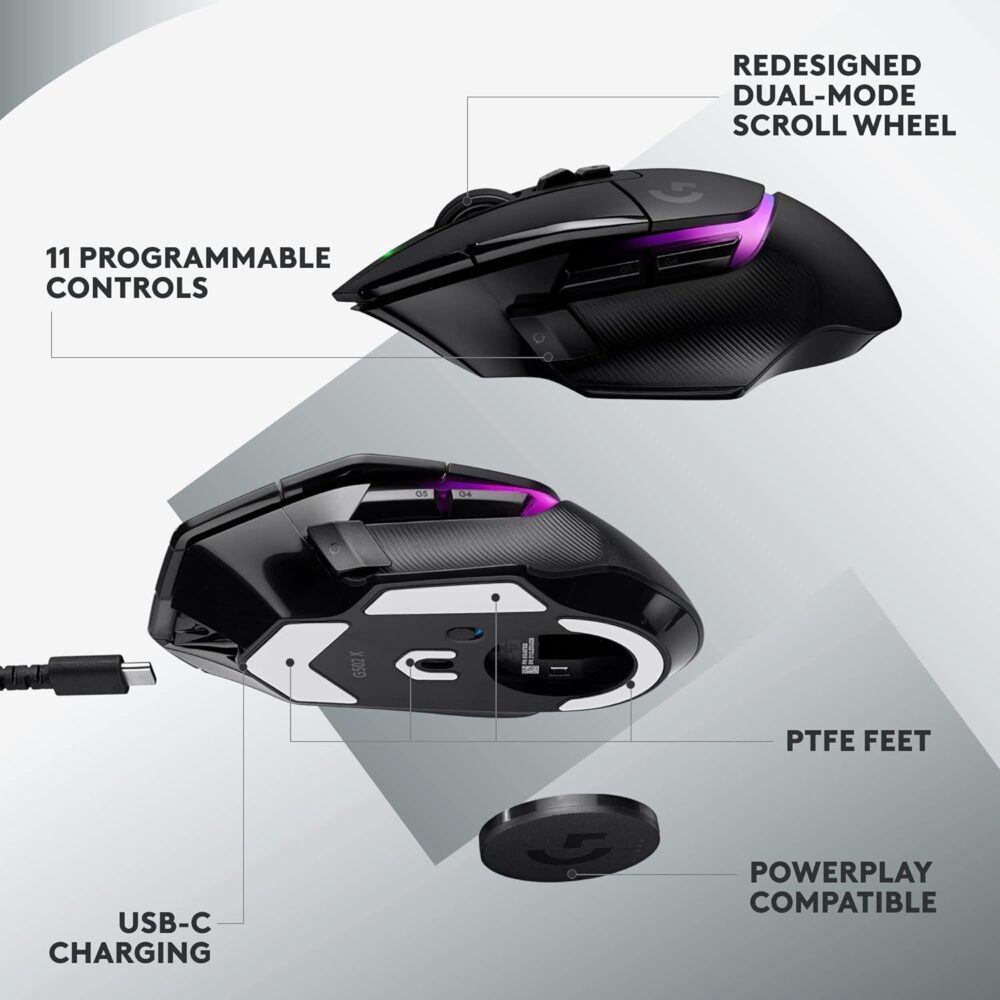 Mouse Logitech G502 X Plus Lightspeed Wireless 25K Dpi Lightsync Rgb Black (910-006160) - Imagen 3