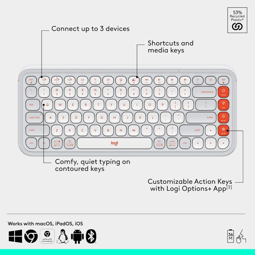 Teclado + Mouse Logitech POP ICON COMBO Off White - Imagen 3
