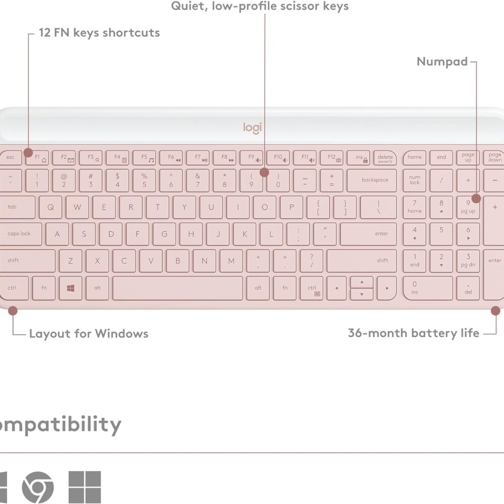 Teclado Logitech + Mouse Mk470 Wireless Slim Usb Rose (920-011312) - Imagen 2