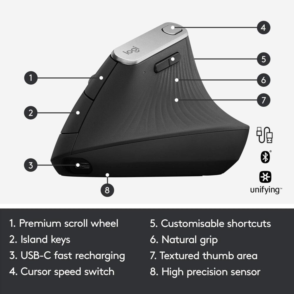 Mouse Logitech Mx Vertical Wireless/Bt Black (910-005447) - Imagen 5