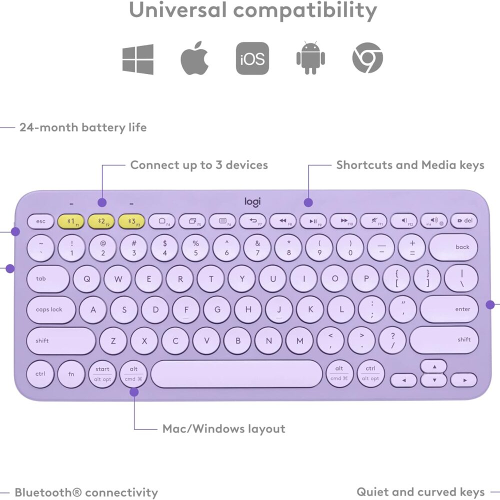 Teclado Logitech K380 Multi-Device Bluetooth Lavender (920-011150) - Imagen 5