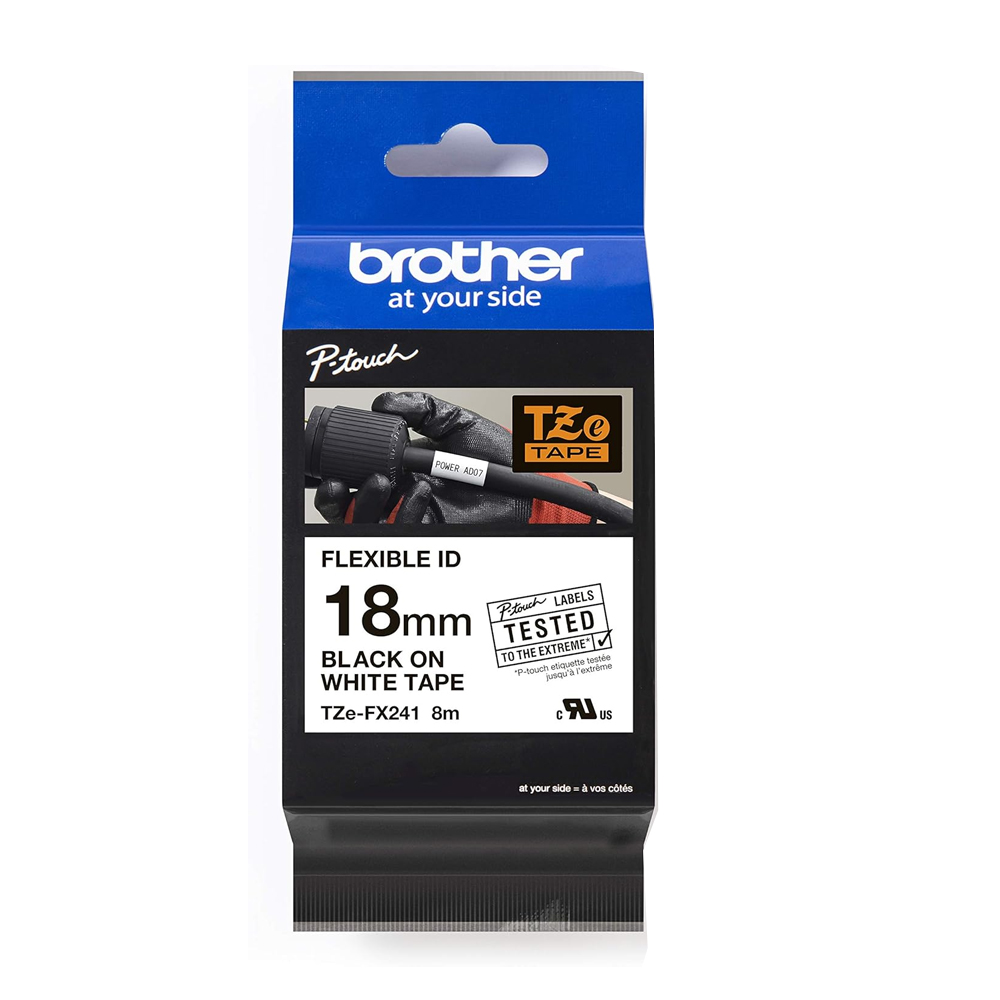 Cinta Brother TZE-FX241 PT-1090/2460/ 2730VP/80/9500PC Black On White (18mm)