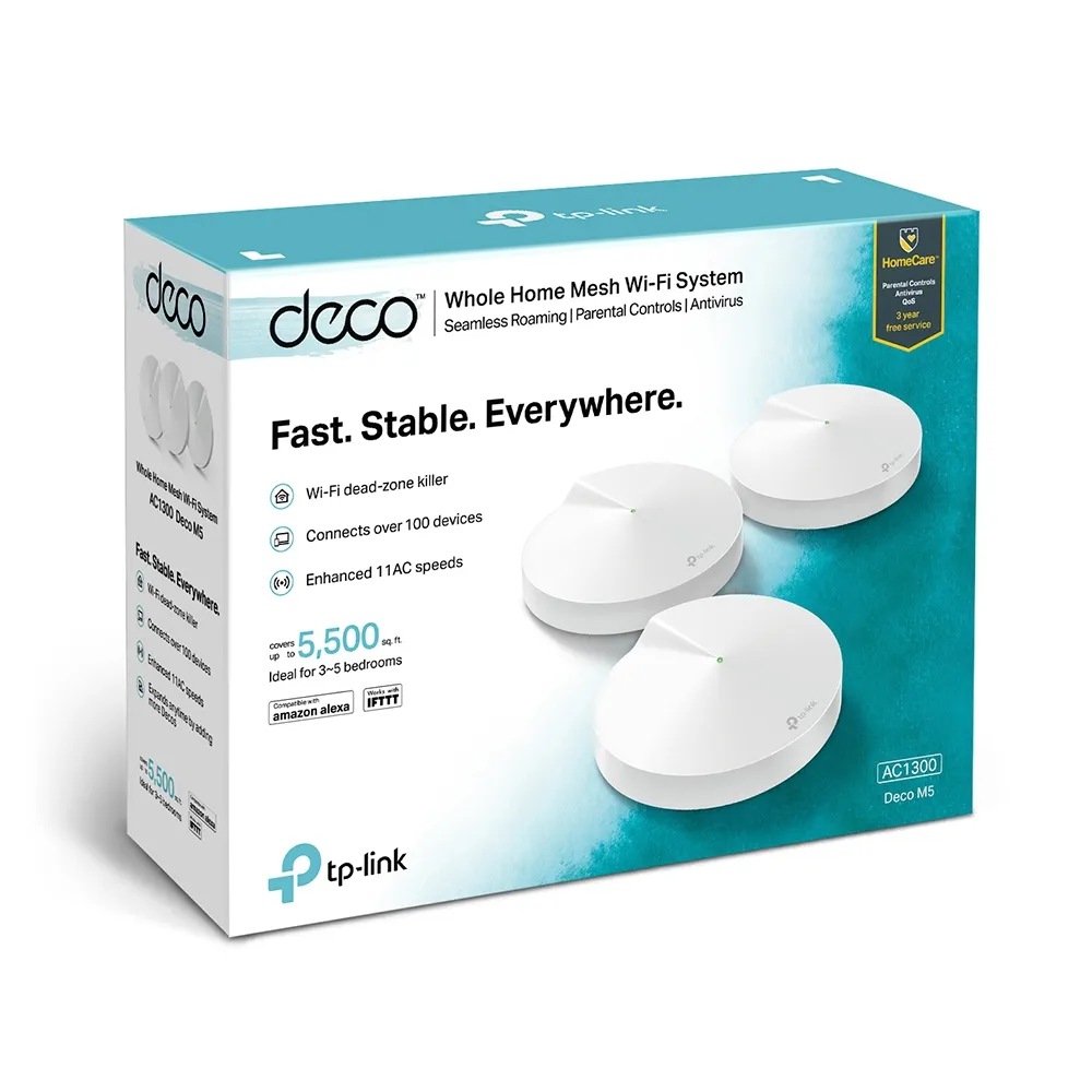 Sistema Wifi Mesh TP-Link Deco M5-3 Ac1300 pack x 2, doble banda, 1267 mbps, 4 antenas internas