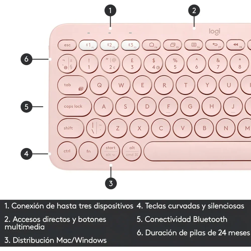 Teclado Logitech Pebble 2 K380s Bluetooth Inalámbrico Rose - Imagen 7