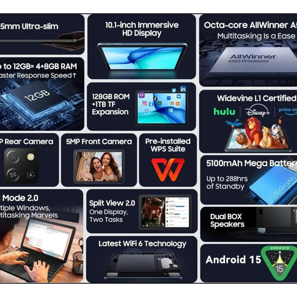 Tablet Blackview Tab 60 Pro Gray 10.1″ HD+ 8GB RAM 128GB 7700mAh 4G LTE Android - Imagen 5