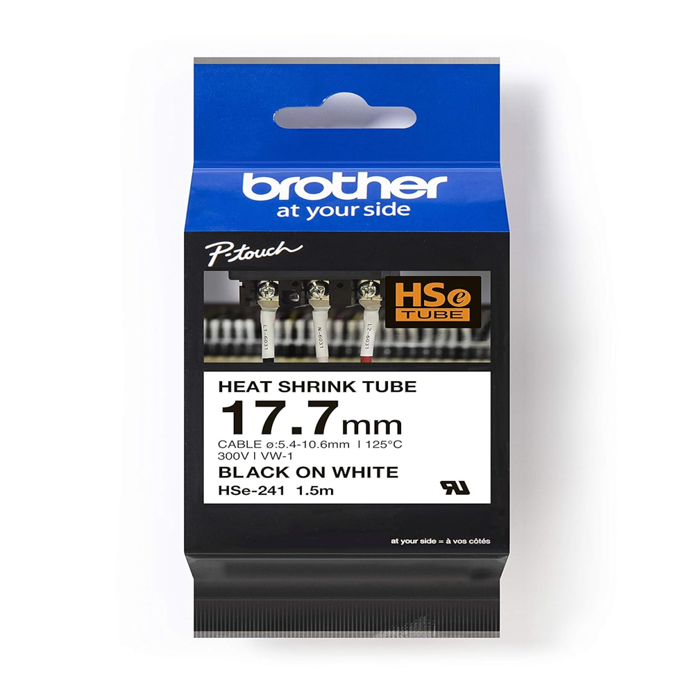 Brother Hse241 17.7 Mm X 1.5M Size Heat Shrink Tubing Black On White 1 Brother Hse241 17.7 Mm X 1.5M Size Heat Shrink Tubing Black On White - Imagen 1