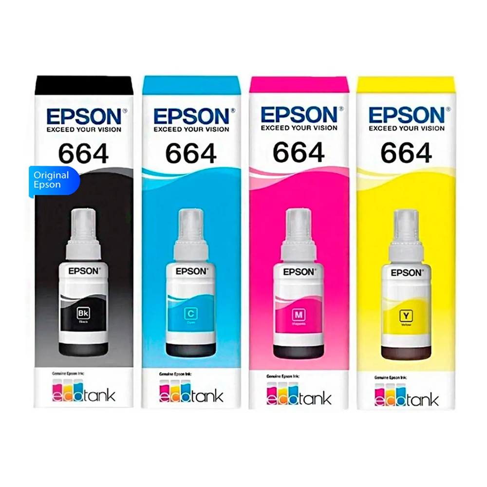 Tinta Epson T664 Pack De 4 Colores T664 Negro Cyan Magenta Amarillo
