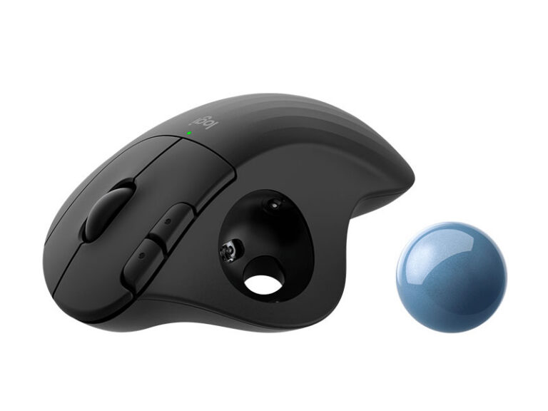 Vista lateral del mouse trackball Logitech Ergo M575s negro