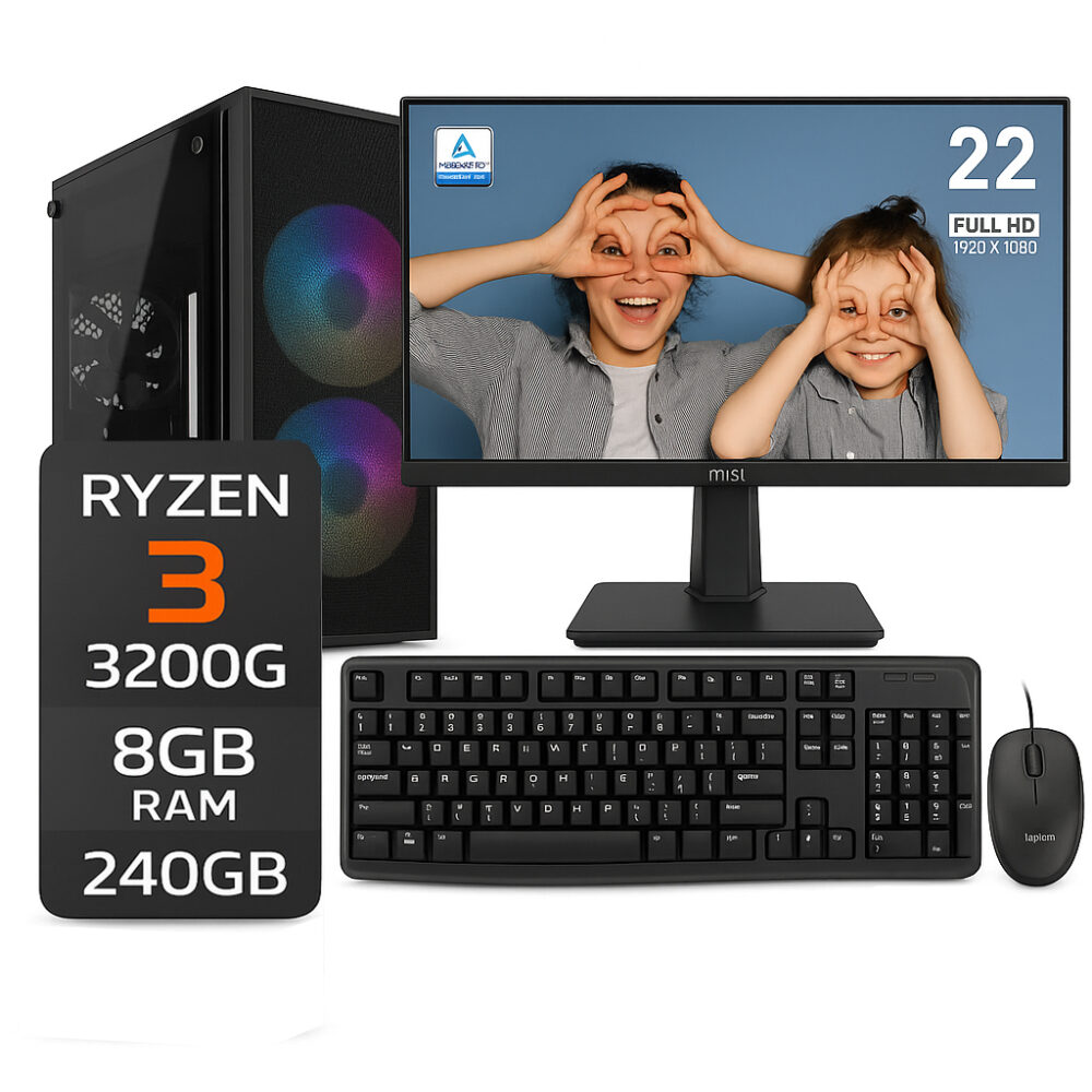 PC GAMER Ryzen 3 3200G / 8GB RAM / SSD 240GB / MSI 21.5″ FHD MONITOR /MK120 KIT