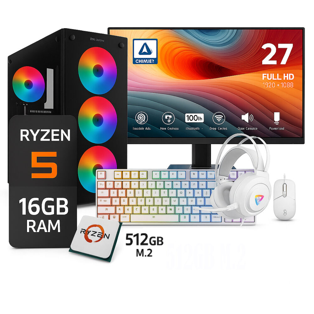 PC Gamer Ryzen 5 5600G / 16GB / 512GB SSD / MSI 27″ 120Hz / Kit Gamer