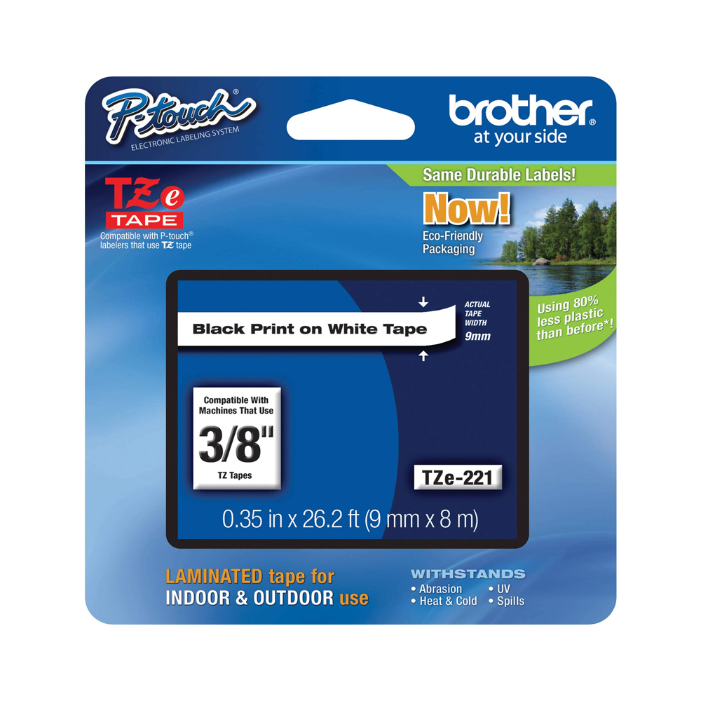 Cinta Brother Tze-221 Black On White 3/8" (9Mm)
