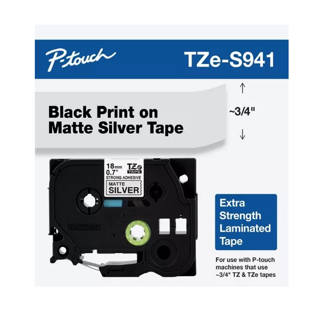 Cinta Brother Tzes941 Black On Mate Silver 3/4" (18 Mm) 1 Cinta Brother Tzes941 Black On Mate Silver 3/4&Amp;Quot; (18 Mm) - Imagen 1