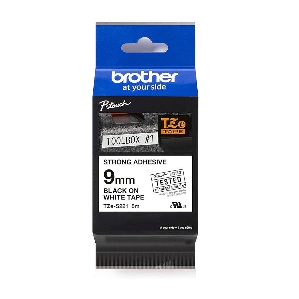 Cinta Brother Tze-S221 Black On White 3/8" (9Mm) Industrial