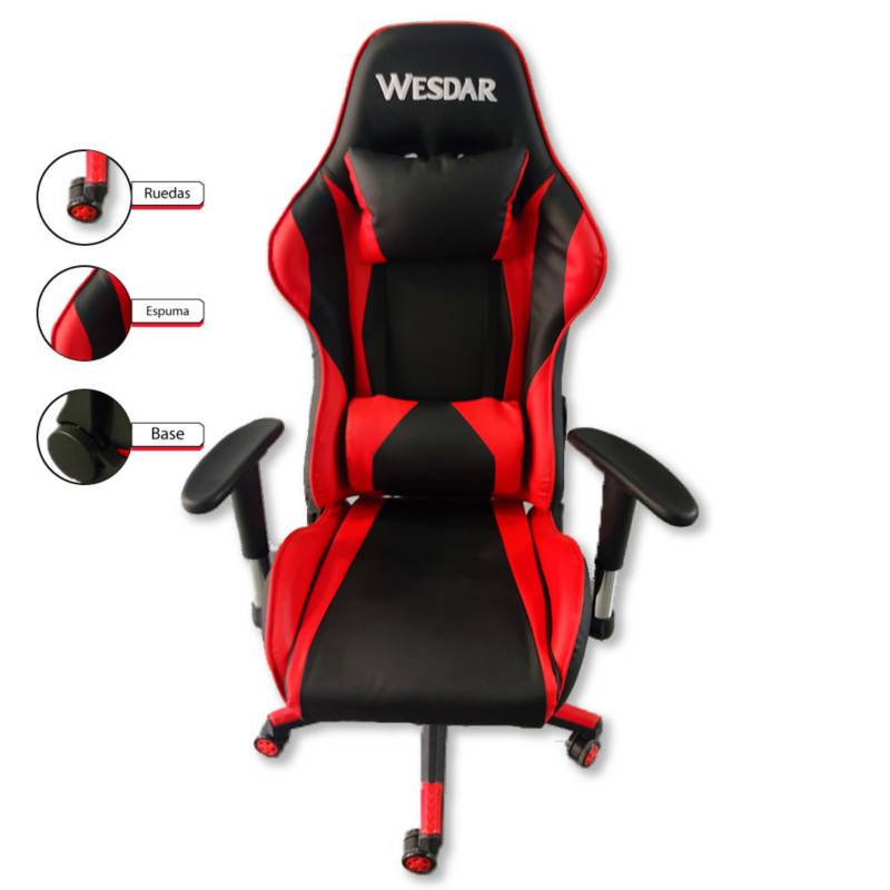 Silla Gaming Wesdar RC-763 Negro con Rojo 1 Silla Gaming Wesdar Rc-763 Negro Con Rojo - Imagen 1