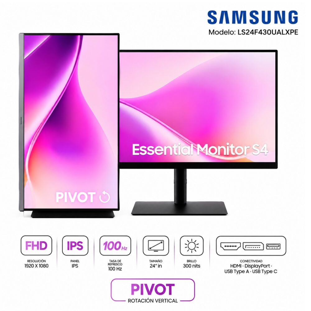 Monitor Samsung LS24F430UALXPE 24" FHD IPS 100Hz Pivot USB-C - Imagen 2