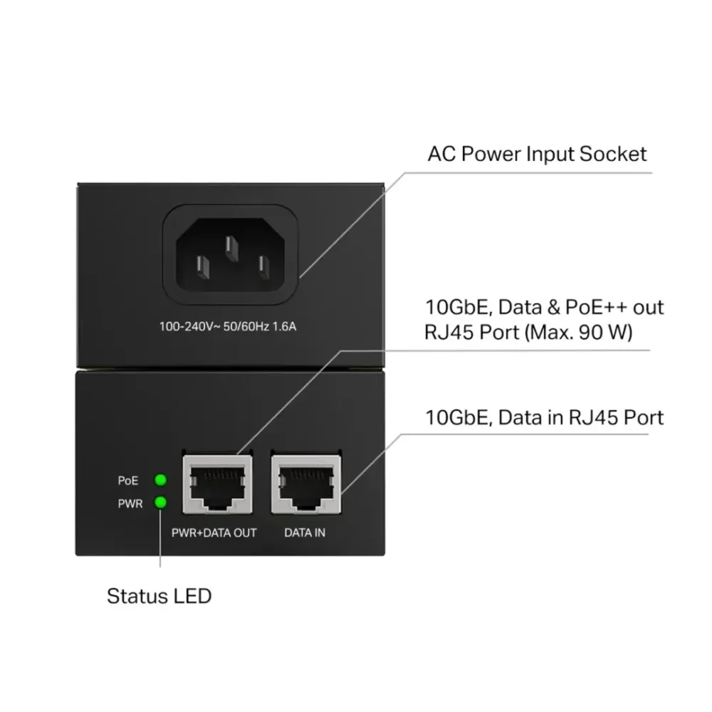 TP-Link Omada POE380S – Inyector PoE++ 10G de 90W - Imagen 3