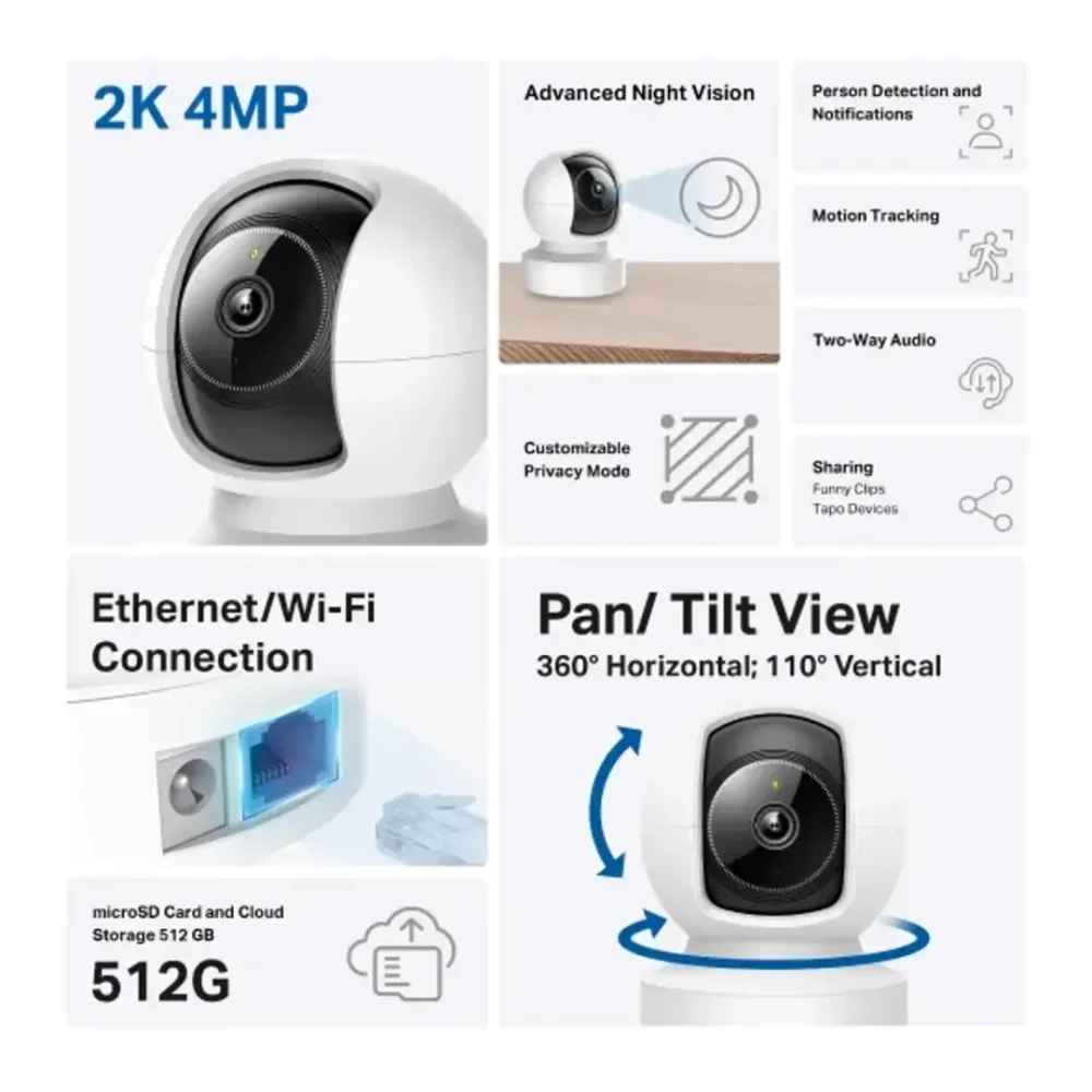 Tapo C222 Cámara Interior WiFi y Ethernet 4MP 2K QHD 360° - Imagen 2