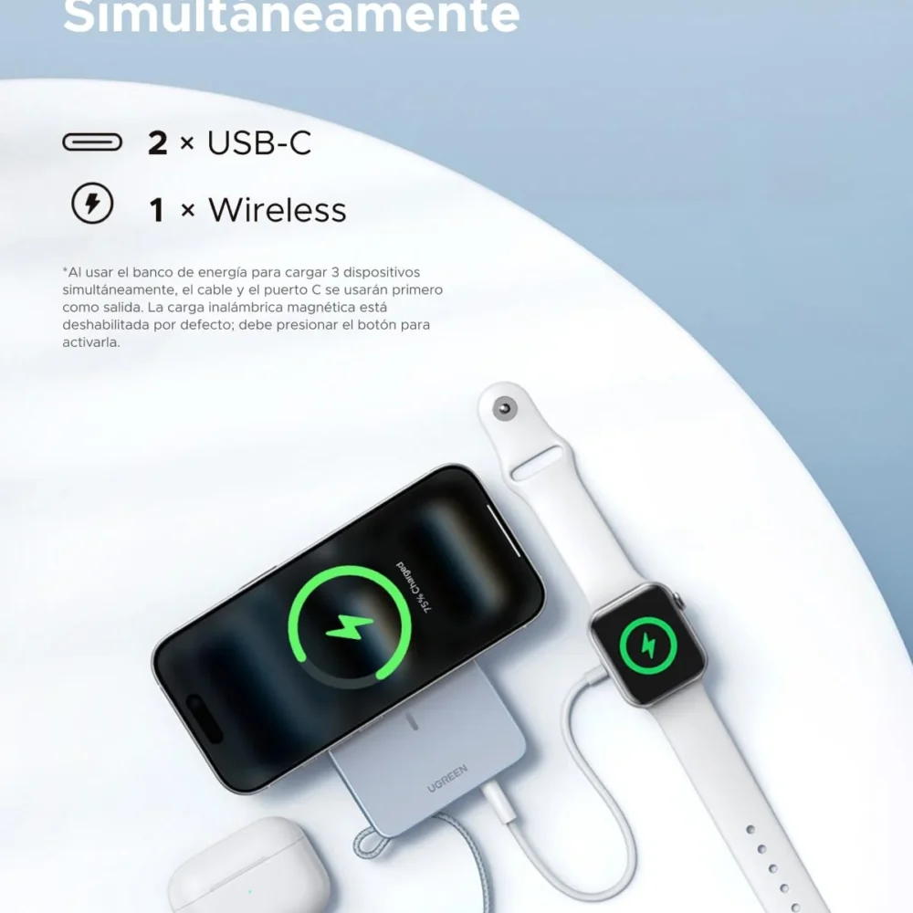 Power Bank UGREEN MagFlow 65958 10000mAh Qi2 25W Magnético USB-C 30W Sky Blue - Imagen 4