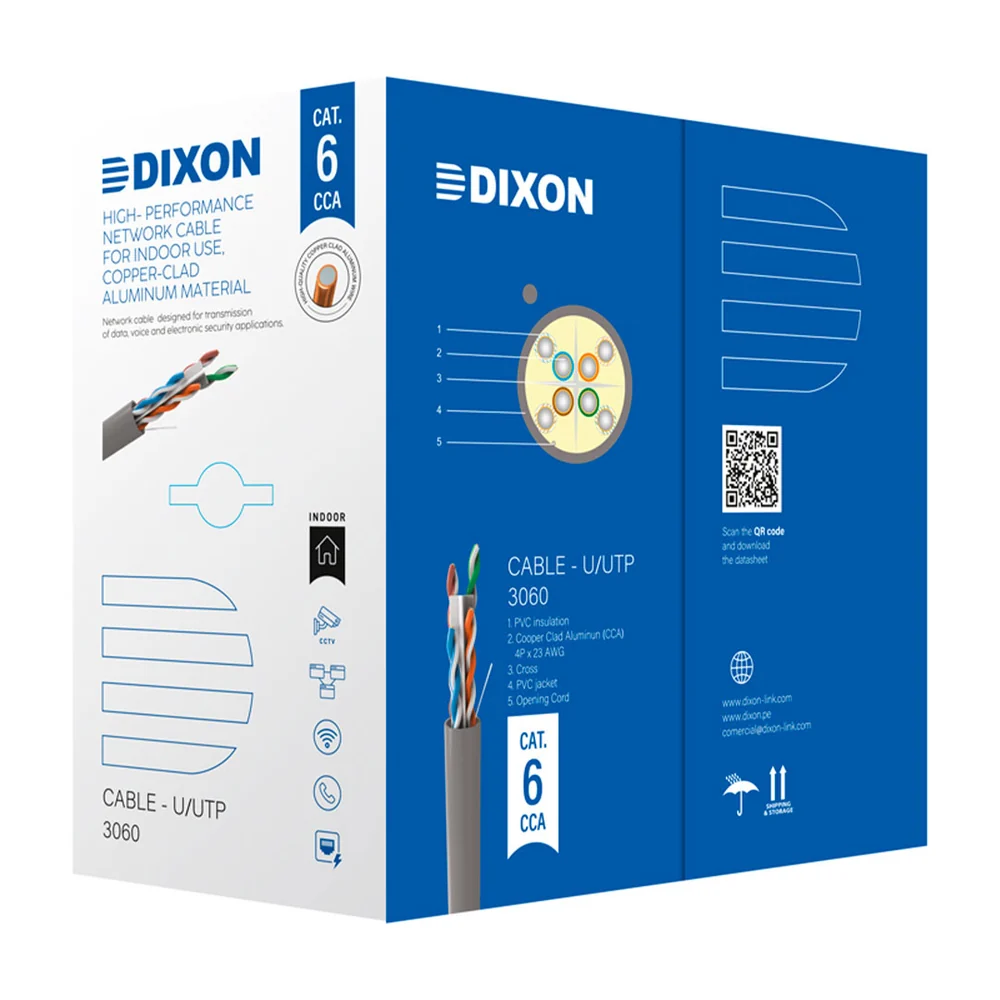 Cable UTP Dixon 3060 Cat6 CCA 23AWG Gris 305 Metros