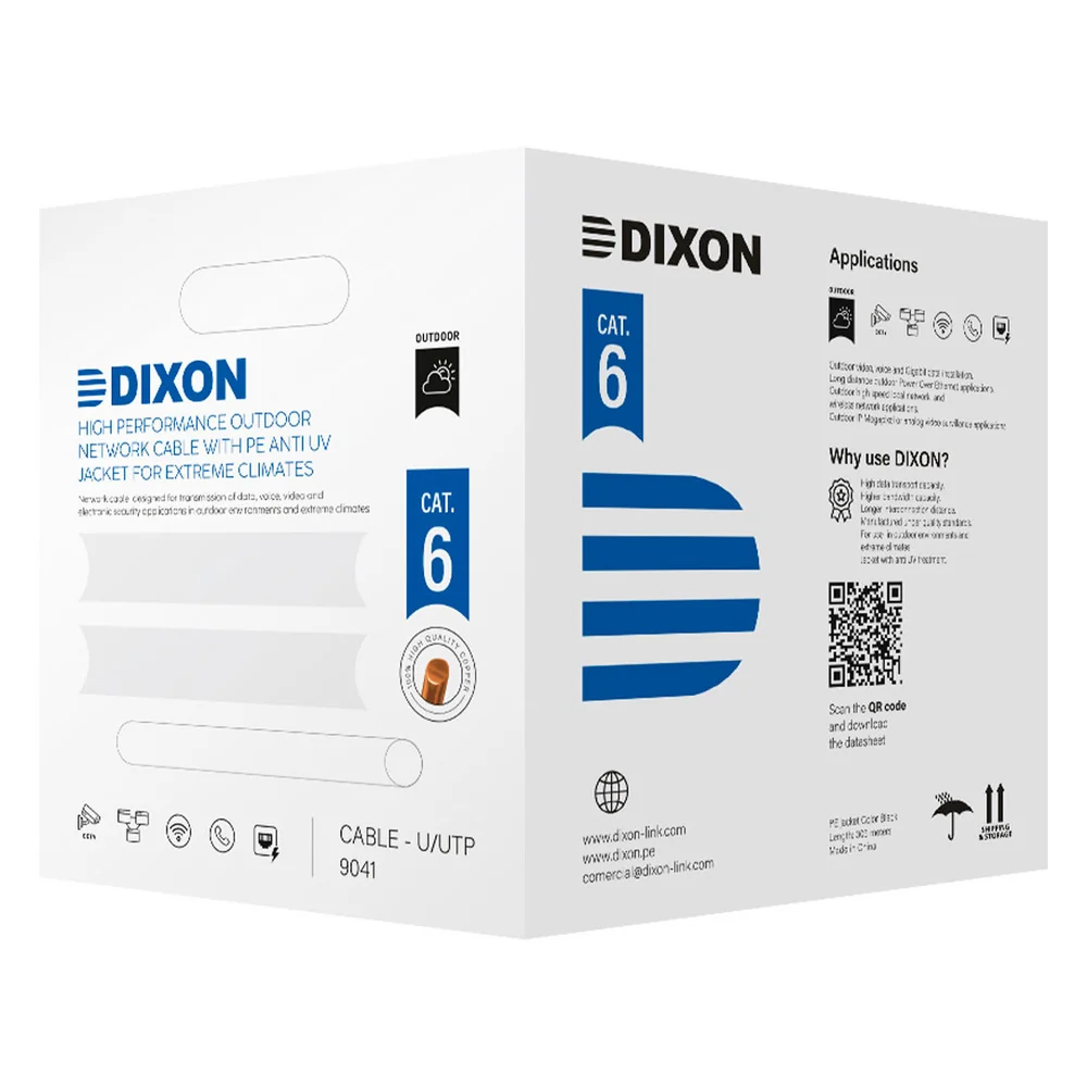 Cable UTP Dixon 9041 Cat6 23AWG Negro Exterior UV 305m