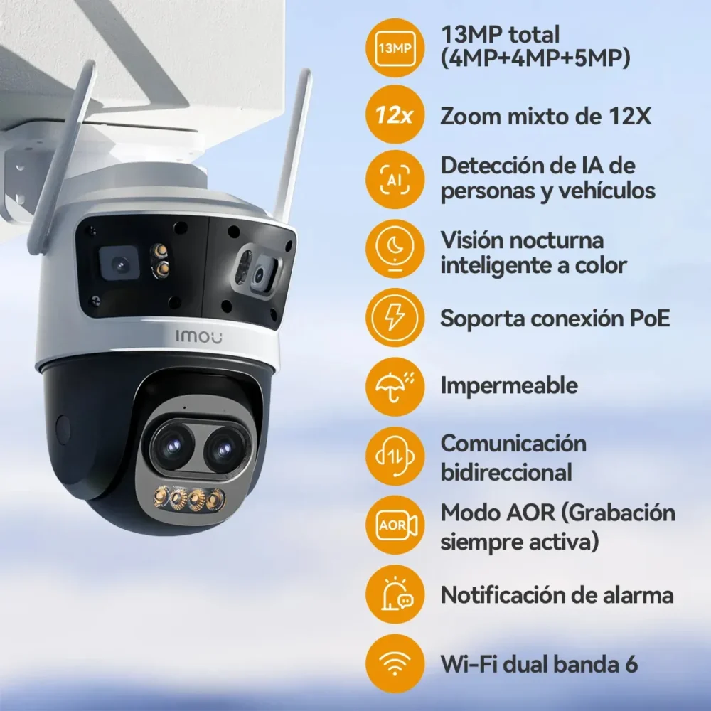 Cámara IMOU Cruiser Pano Z 13MP IPC-S76DN-13M0N WiFi 6 PoE Zoom 12X Exterior - Imagen 9