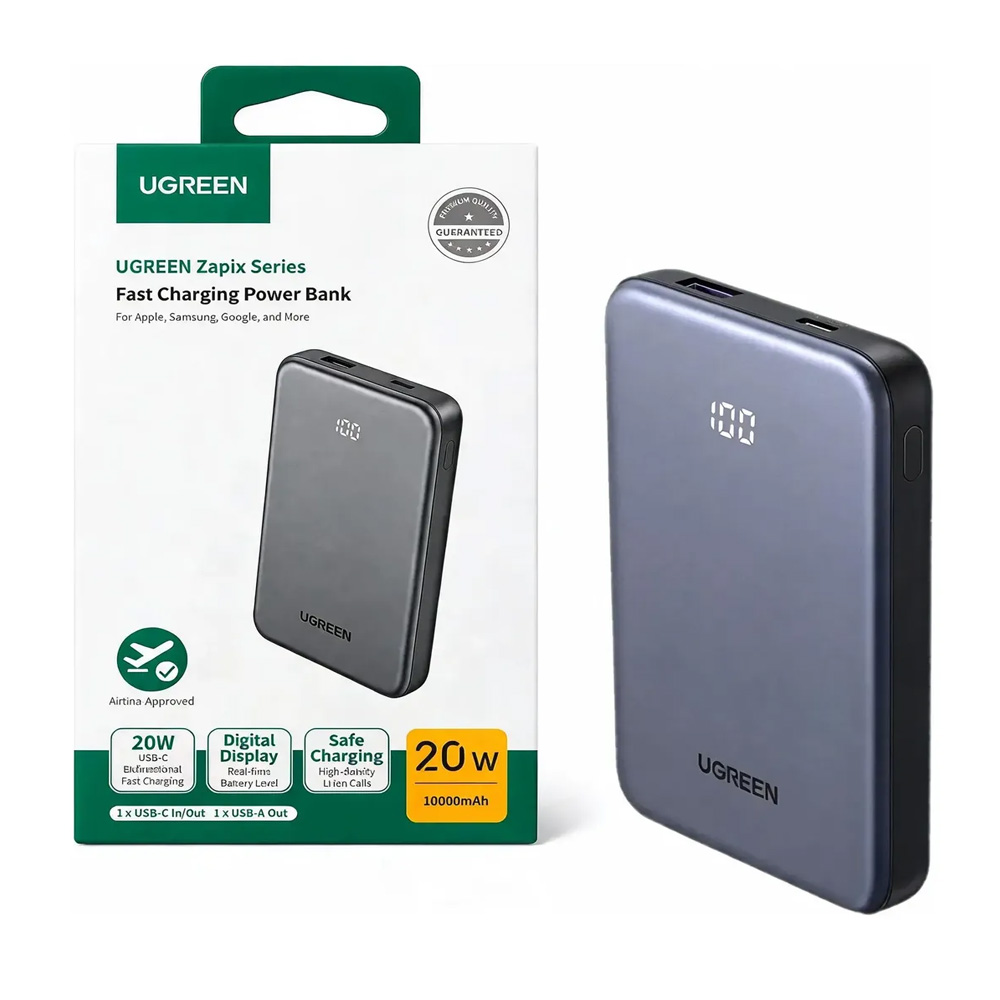 Power Bank UGREEN PB507 10000mAh 20W PD Carga Rápida USB-C + USB-A