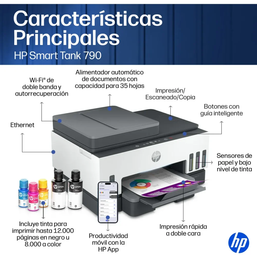 Impresora Multifuncional HP Smart Tank 790 WiFi Dúplex ADF Fax Tanque de Tinta  Copiar título - Imagen 11