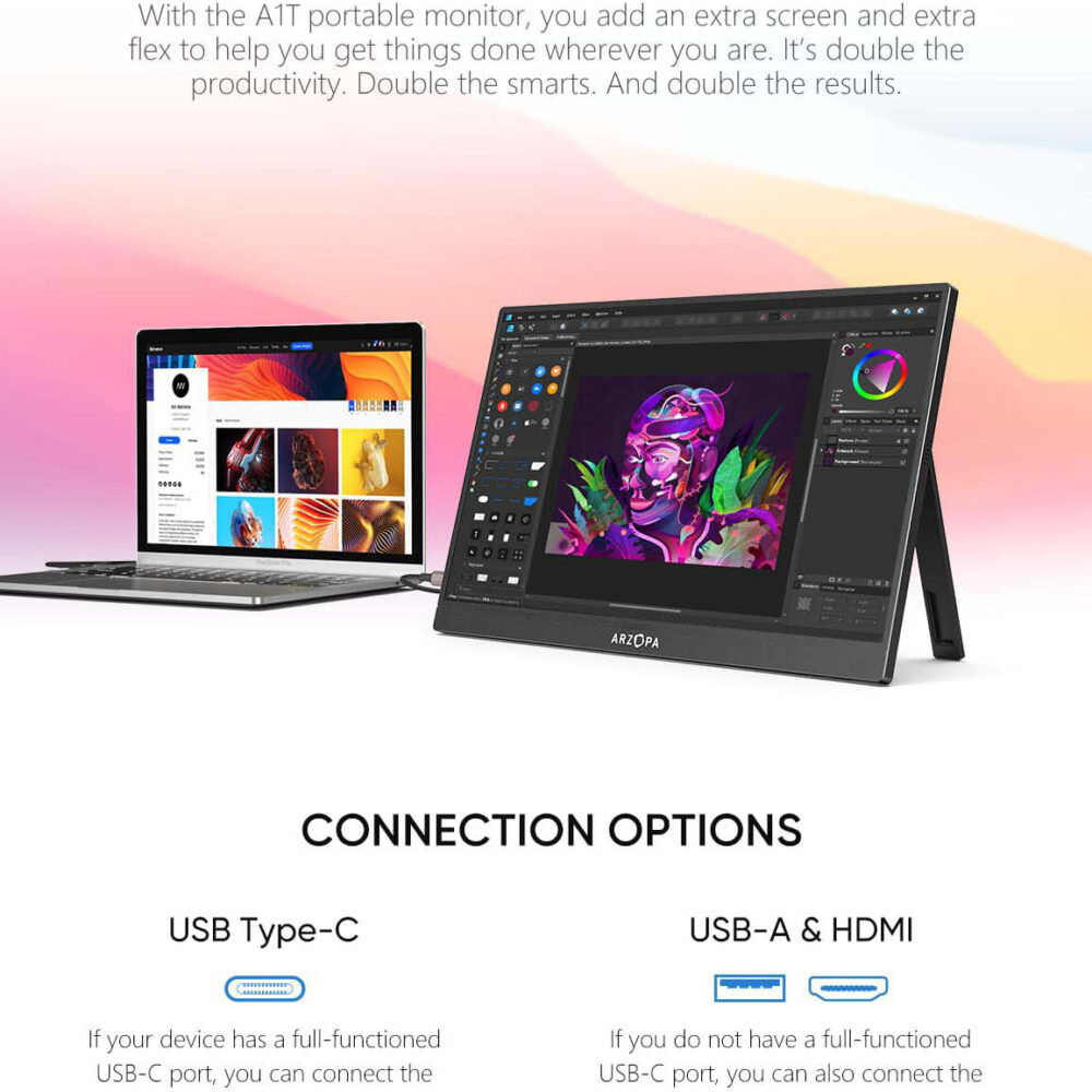 Monitor Portátil Táctil ARZOPA A1T 15.6” Full HD 1080p USB-C HDMI - Imagen 2
