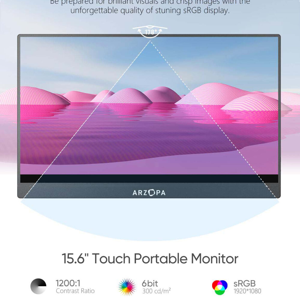 Monitor Portátil Táctil ARZOPA A1T 15.6” Full HD 1080p USB-C HDMI - Imagen 3