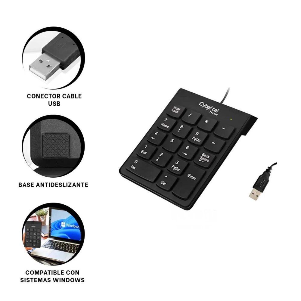 Teclado Numérico Cybertel Hunter K303 USB Negro para PC y Laptop - Imagen 3